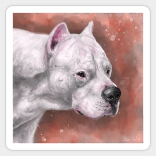 Painting of A Dogo Argentino on a Grungy Peach Background Sticker